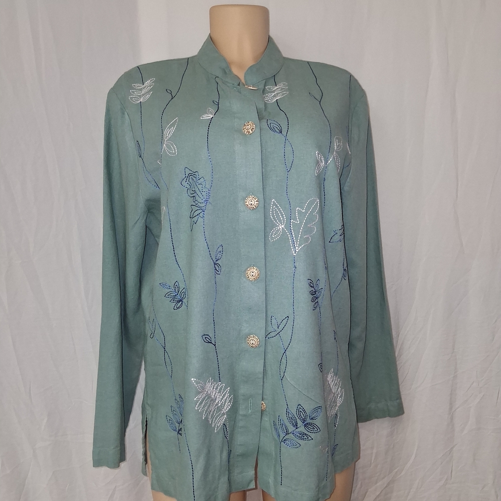 CEDAR CANYON Embroidered Green Button-Upembroiderry  sequins   Blouse Sz m - Picture 5 of 17